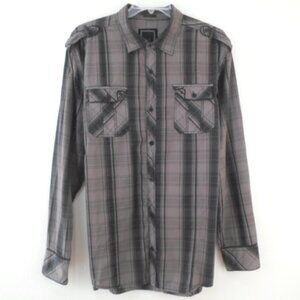 BKE Shirt Gray Plaid Button Up Long Sleeve Athletic Fit